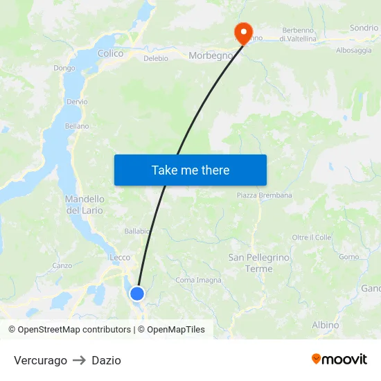 Vercurago to Dazio map