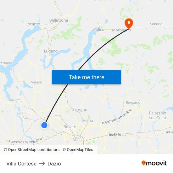 Villa Cortese to Customs map
