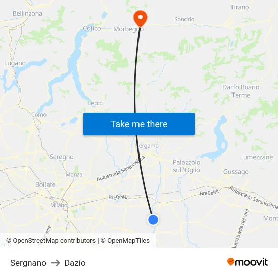 Sergnano to Dazio map