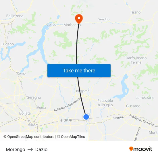 Morengo to Dazio map