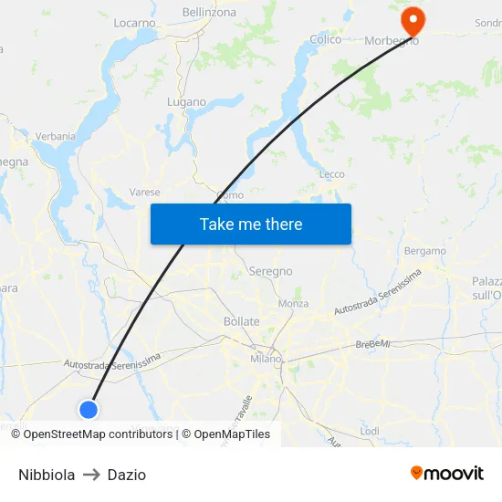 Nibbiola to Dazio map