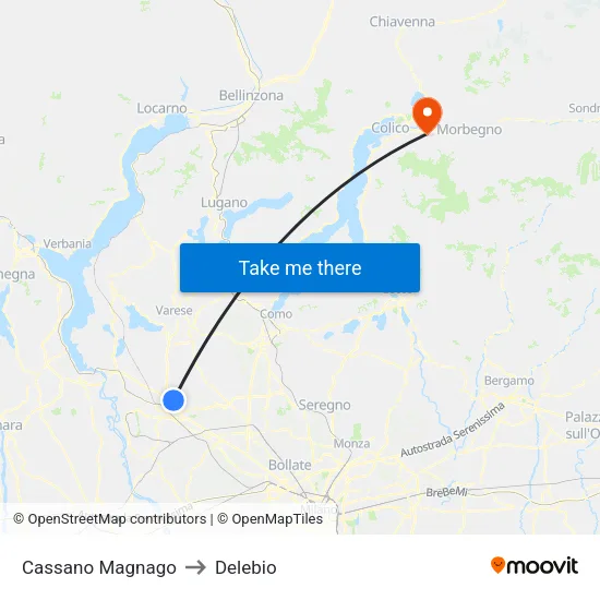 Cassano Magnago to Delebio map