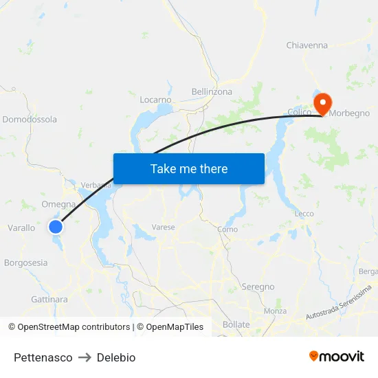 Pettenasco to Delebio map