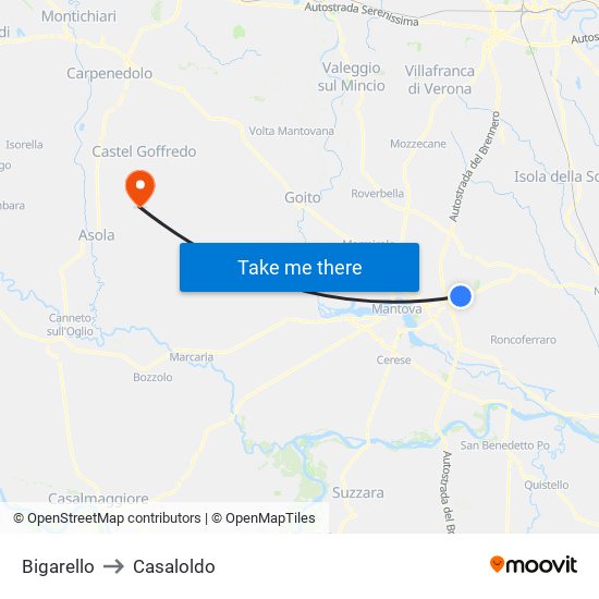 Bigarello to Casaloldo map