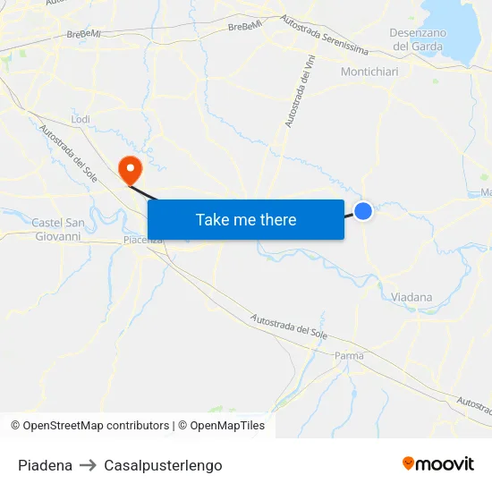 Piadena to Casalpusterlengo map