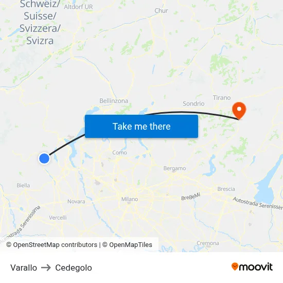 Varallo to Cedegolo map