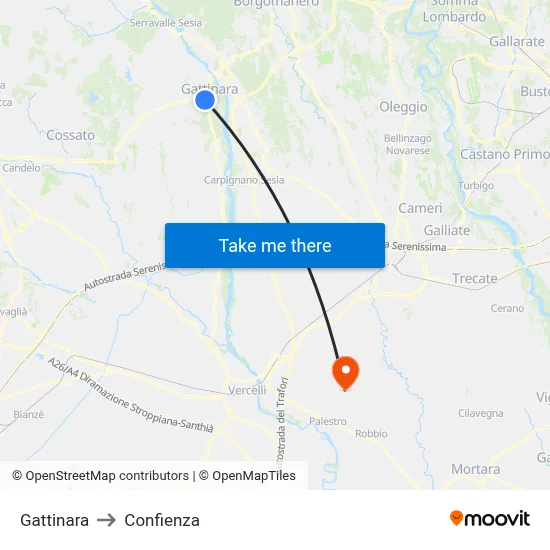Gattinara to Confienza map