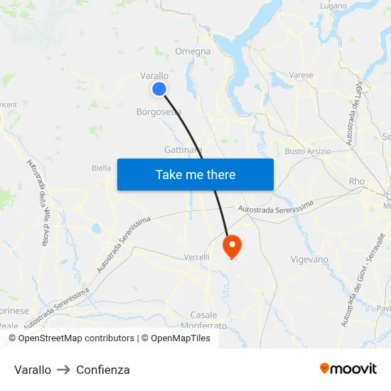 Varallo to Confienza map