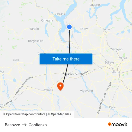 Besozzo to Confienza map