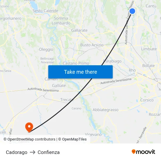 Cadorago to Confienza map