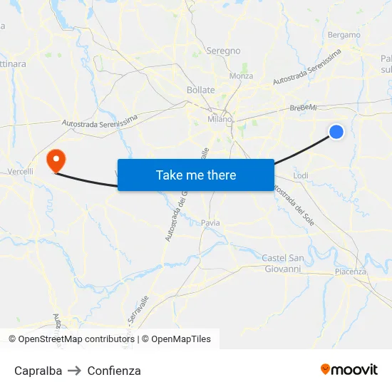 Capralba to Confienza map
