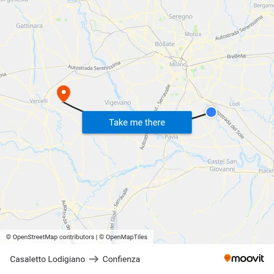 Casaletto Lodigiano to Confienza map