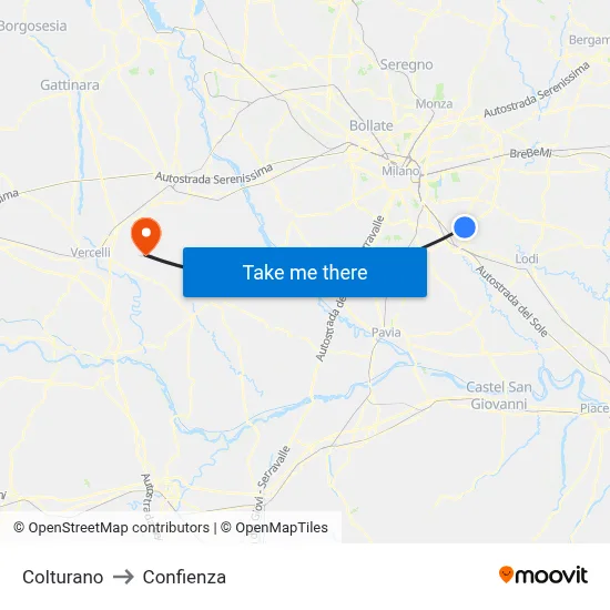 Colturano to Confienza map