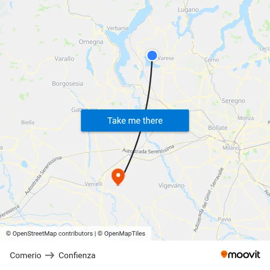 Comerio to Confienza map