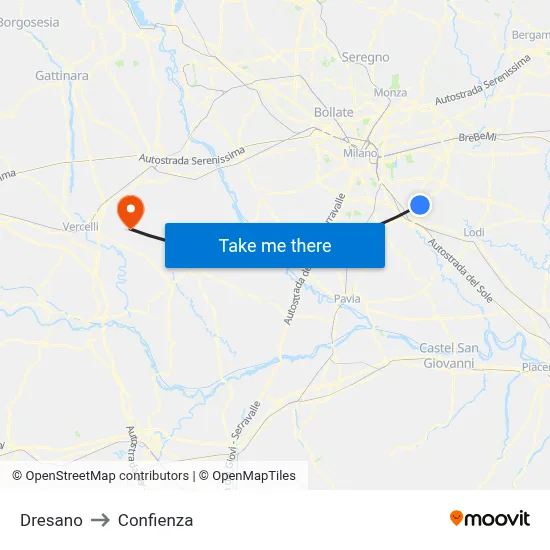 Dresano to Confienza map