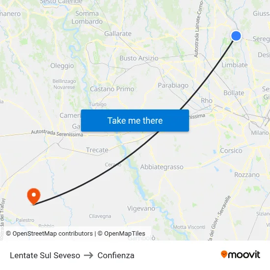 Lentate Sul Seveso to Confienza map