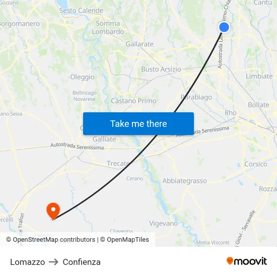 Lomazzo to Confienza map