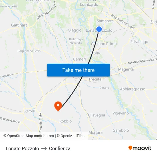 Lonate Pozzolo to Confienza map