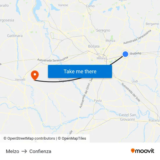 Melzo to Confienza map