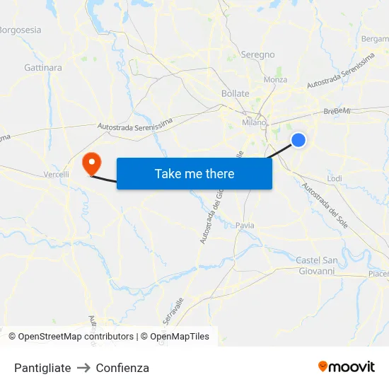 Pantigliate to Confienza map