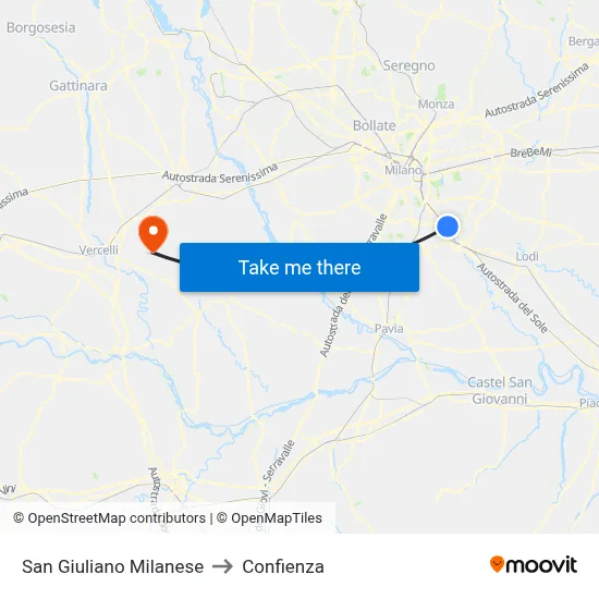 San Giuliano Milanese to Confienza map