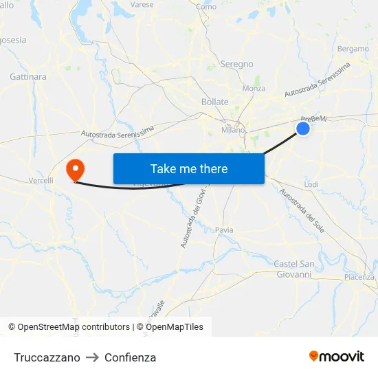 Truccazzano to Confienza map