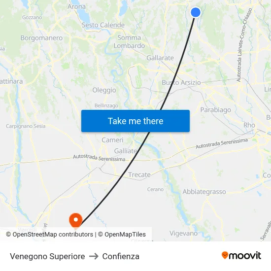 Venegono Superiore to Confienza map