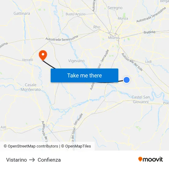 Vistarino to Confienza map