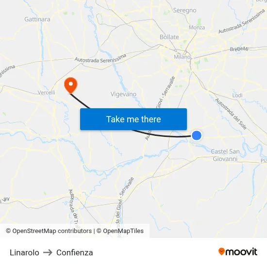Linarolo to Confienza map