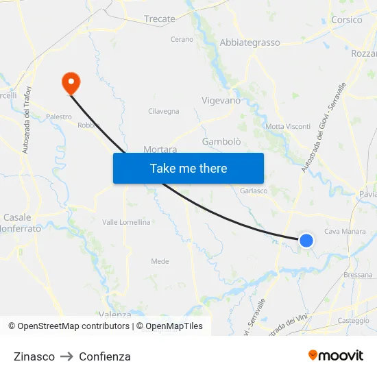 Zinasco to Confienza map