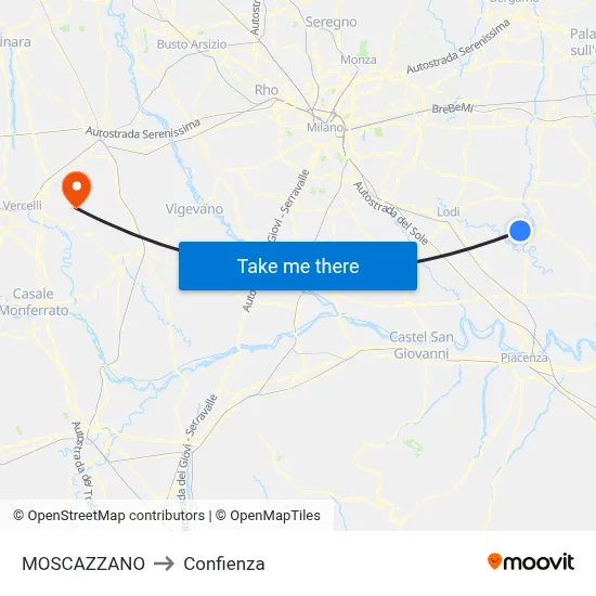 Moscazzano to Confienza map
