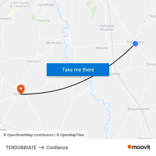 Terdobbiate to Confienza map