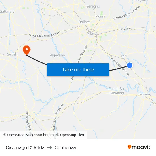Cavenago D' Adda to Confienza map