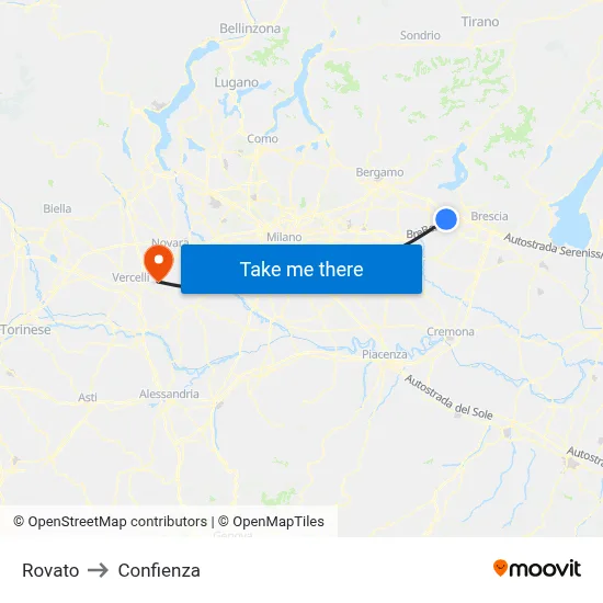 Rovato to Confienza map