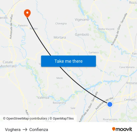 Voghera to Confienza map