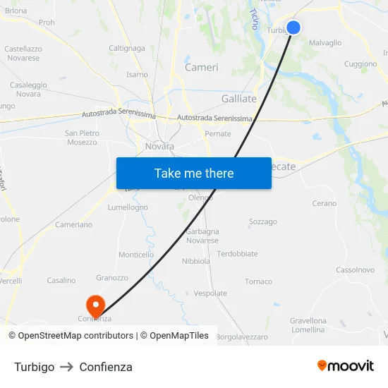 Turbigo to Confienza map