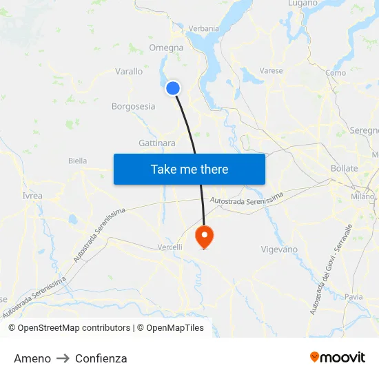 Ameno to Confienza map