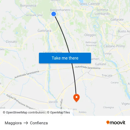 Maggiora to Confienza map