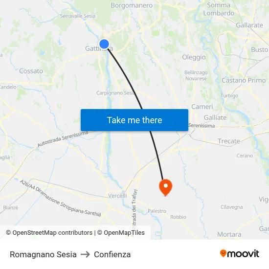 Romagnano Sesia to Confienza map
