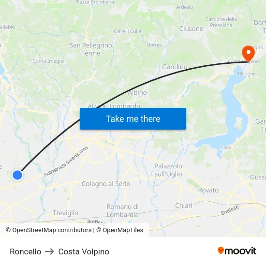 Roncello to Costa Volpino map