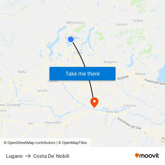 Lugano to Costa De' Nobili map