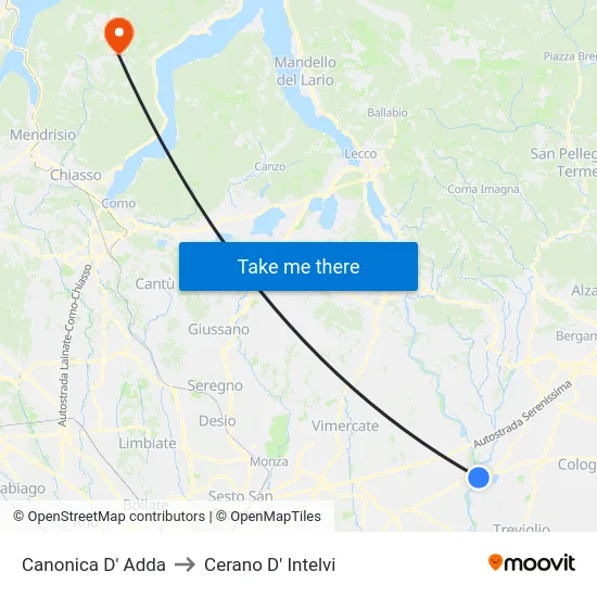 Canonica d'Adda to Cerano D' Intelvi map