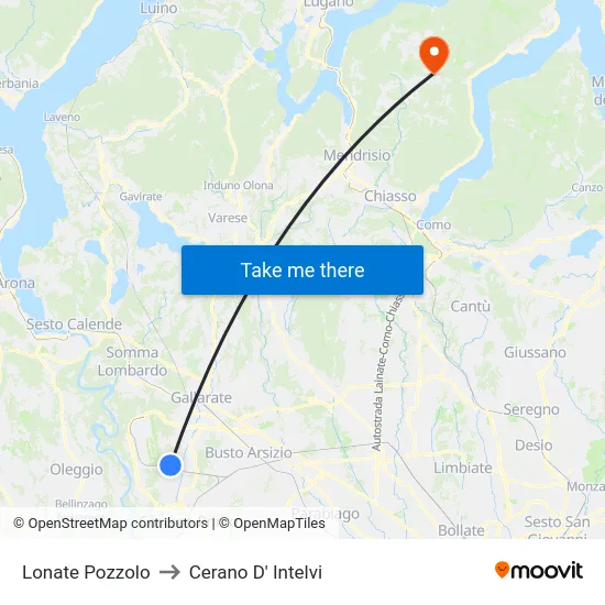 Lonate Pozzolo to Cerano D' Intelvi map