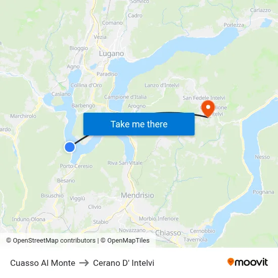 Cuasso Al Monte to Cerano D' Intelvi map