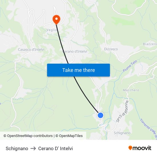 Schignano to Cerano D' Intelvi map