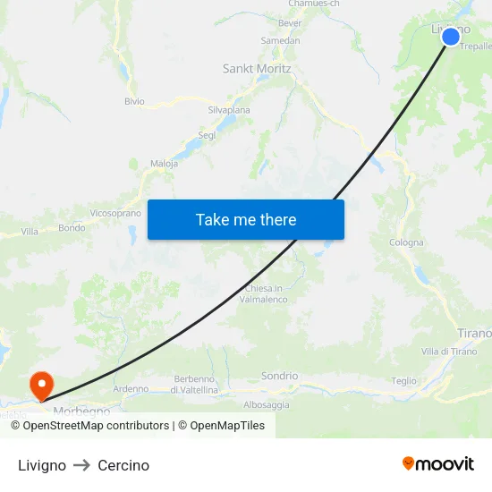 Livigno to Cercino map