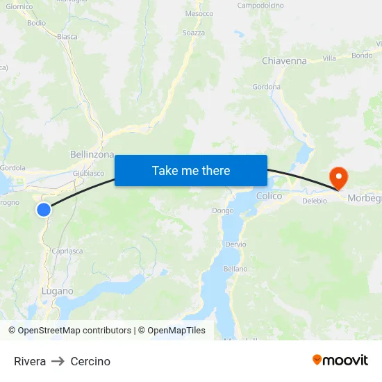 Rivera to Cercino map