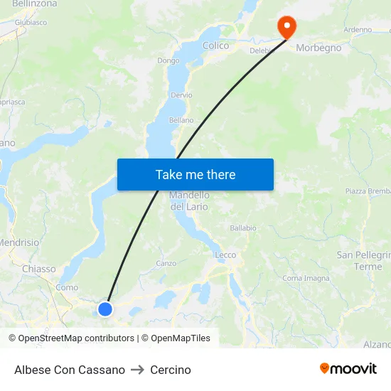 Albese con Cassano to Cercino map