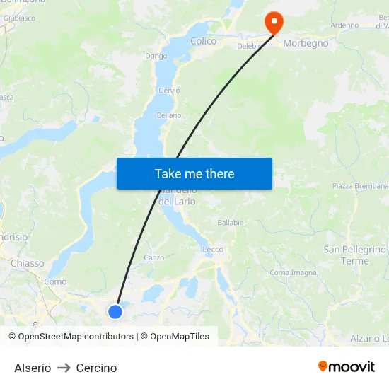 Alserio to Cercino map