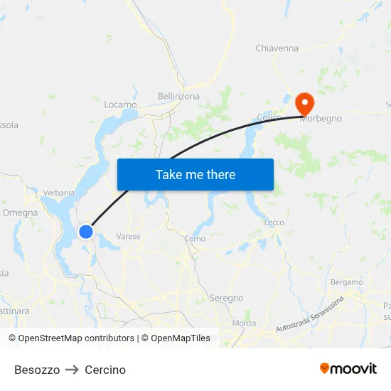 Besozzo to Cercino map